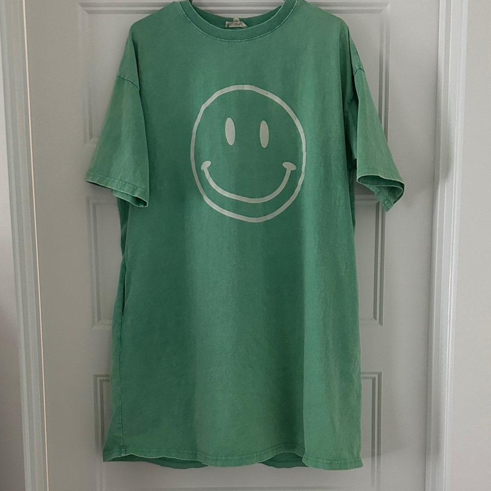Easel Mint Green Smiley Face Tshirt Dress